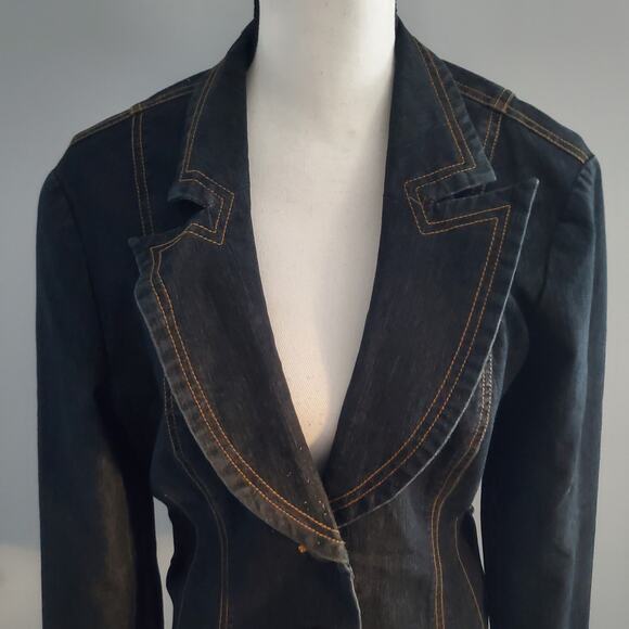 Bisou Bisou Denim Jean Jacket Dark Blue L - Picture 3 of 7